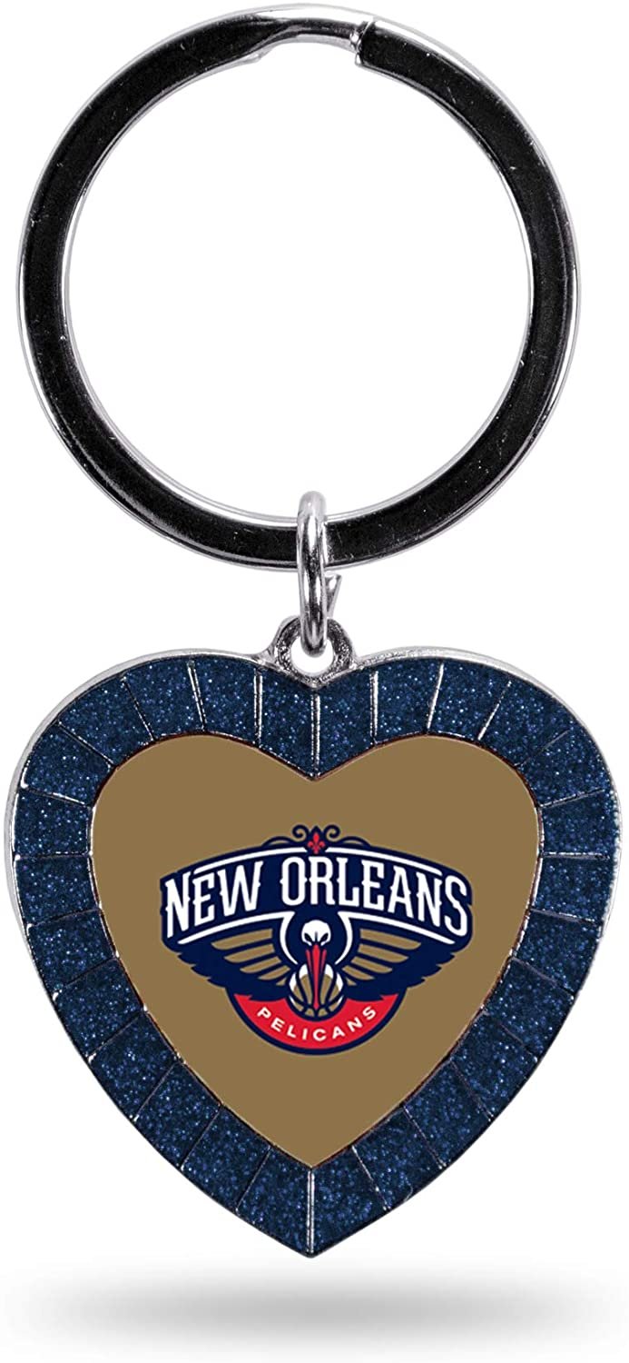 New Orleans Pelicans Metal Keychain Rhinestone Colored Heart Shape