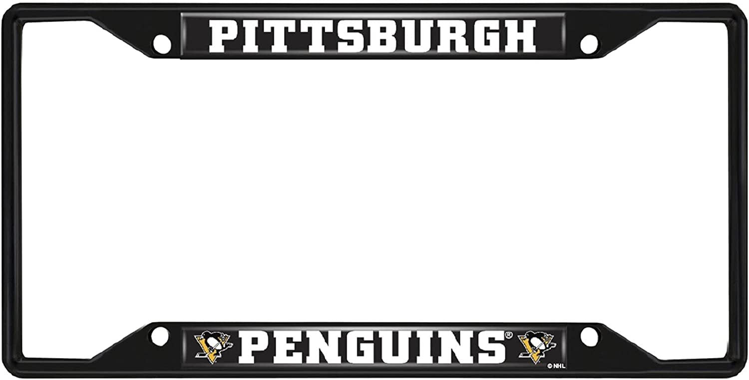 Pittsburgh Penguins Black Metal License Plate Frame Tag Cover, 6x12 Inch