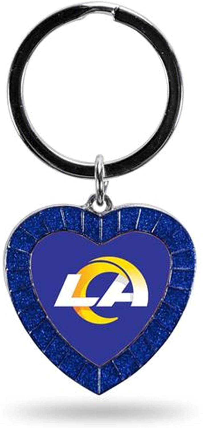 Rico Industries NFL Los Angeles Rams Rhinestone Heart Colored Keychain