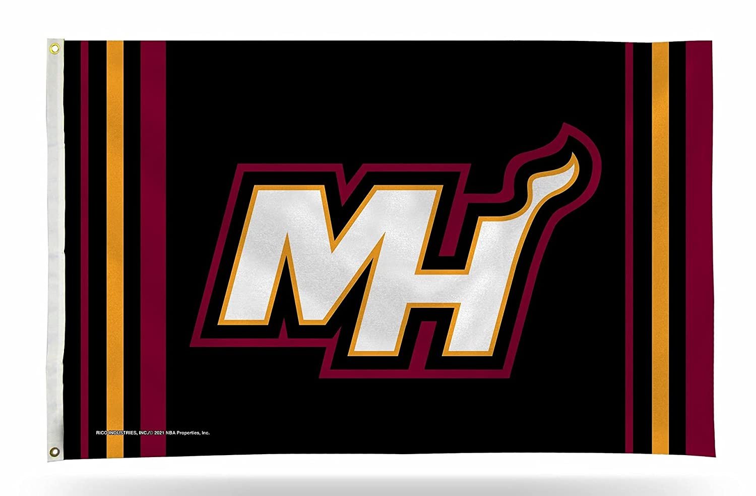 Miami Heat Premium 3x5 Feet Flag Banner, MH Logo, Metal Grommets, Outdoor Indoor, Single Sided