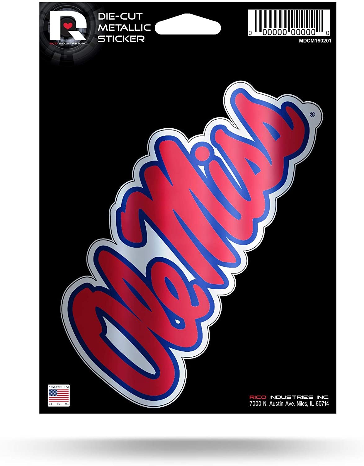 University of Mississippi Rebels Ole Miss 5 Inch Die Cut Decal Sticker, Metallic Shimmer Design, Full Adhesive Backing