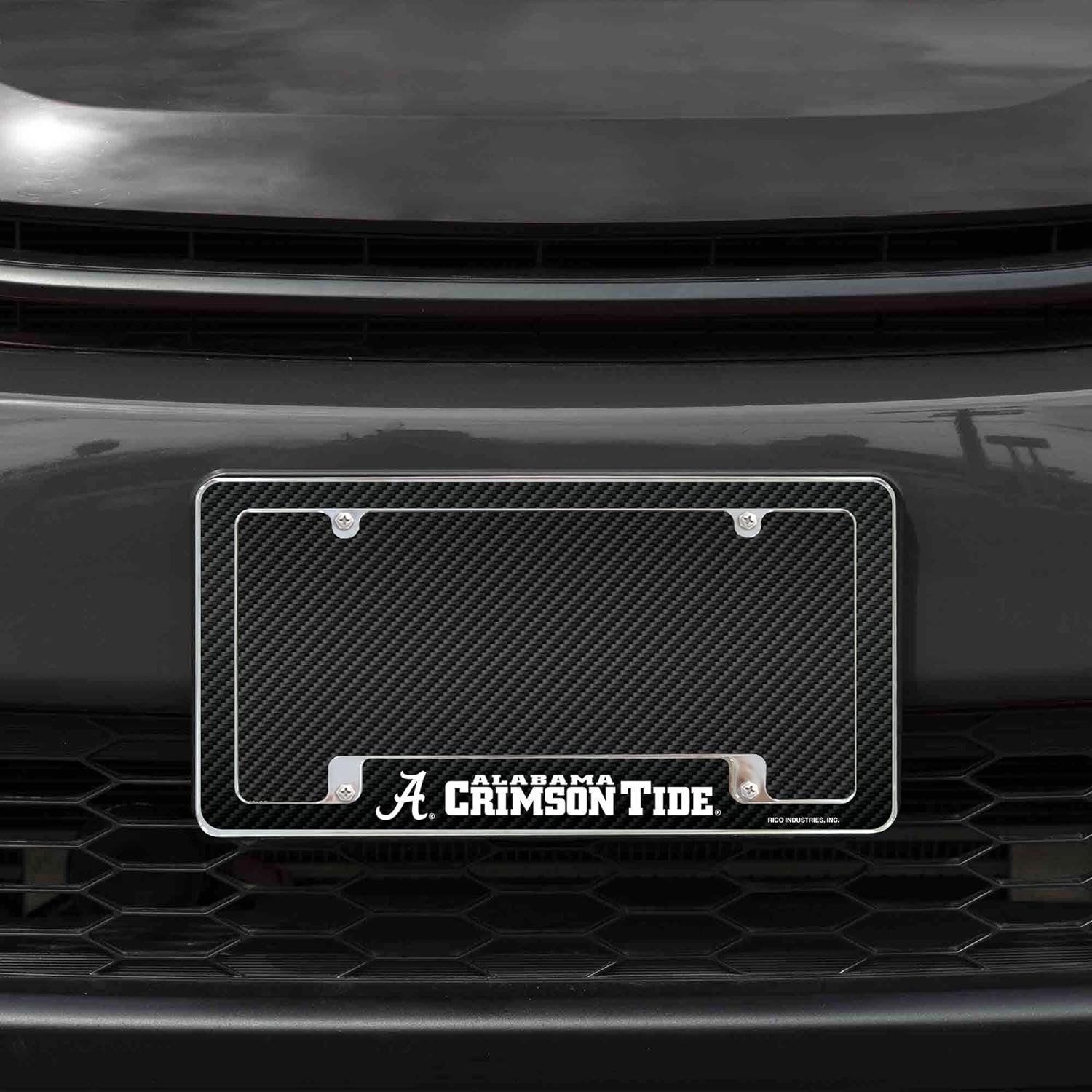 University of Alabama Crimson Tide Metal License Plate Frame Chrome Tag Cover 12x6 Inch Carbon Fiber Design