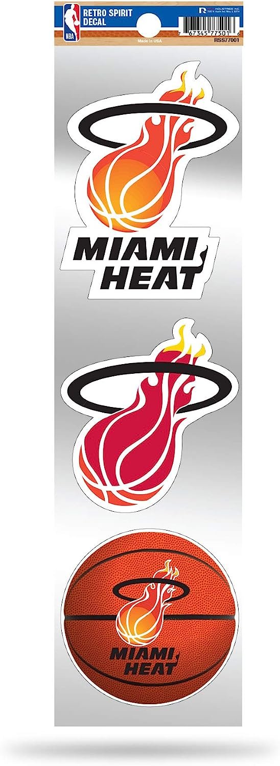Miami Heat 3-Piece Retro Decal Sticker Sheet, Die Cut, Clear Backing, 3x12 Inch