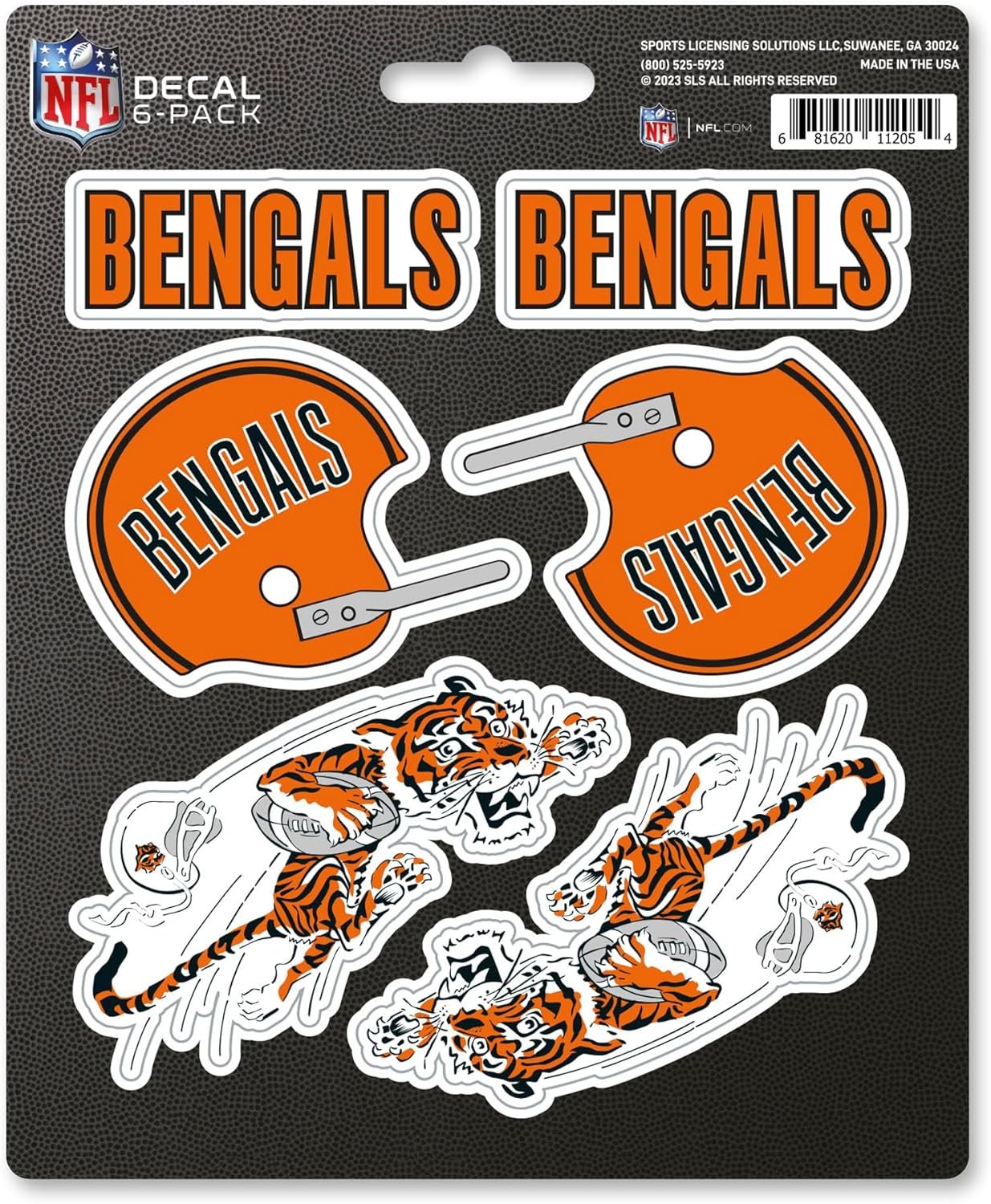 Cincinnati Bengals 6-Piece Decal Sticker Set, Vintage Retro Logo, 5x6 Inch Sheet, Gift for football fans for any hard surfaces around home, automotive, personal items