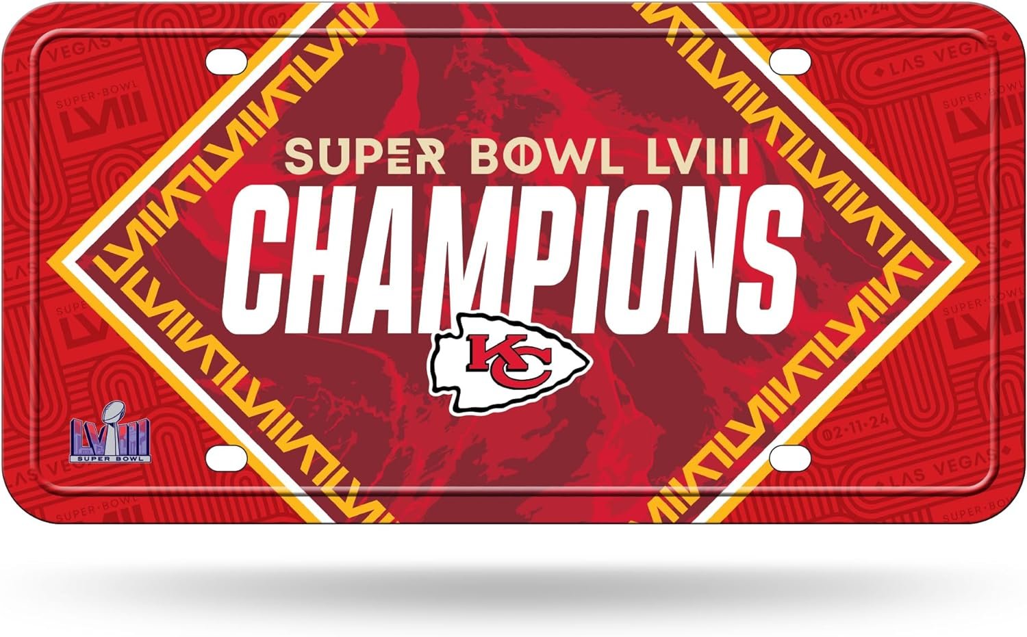 Kansas City Chiefs 2024 Super Bowl LVIII Champions Metal Auto Tag License Plate, 12x6 Inch, Novlety, Great for Auto, Home or Office