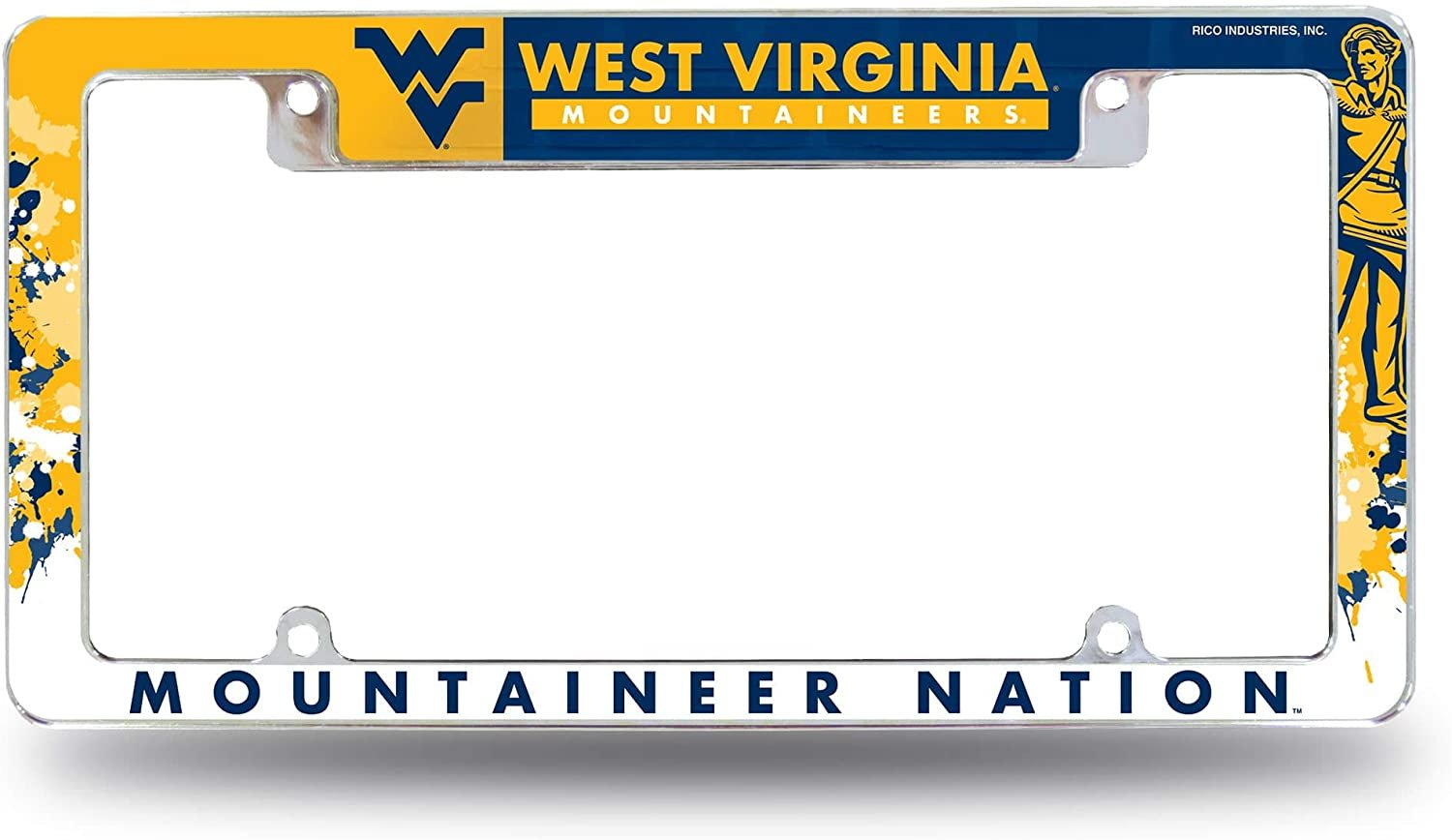 West Virginia University Mountaineers Metal License License Plate Frame Tag Cover, All Over Design, 12x6 Inch