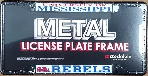 University of Mississippi Rebels Ole Miss Black Metal License Plate Frame Tag Cover, 12x6 Inch