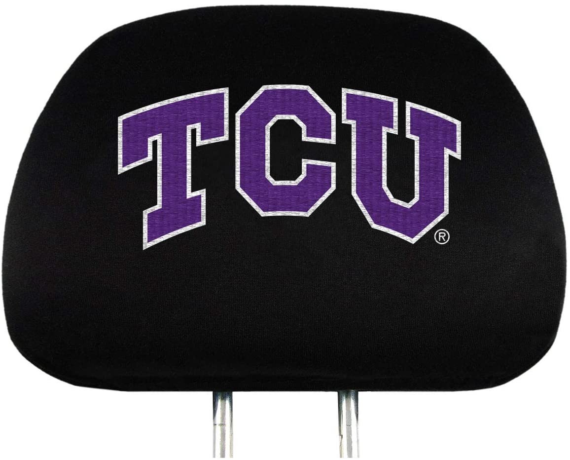 Texas Christian University Horned Frogs TCU Pair of Premium Auto Head Rest Covers, Embroidered, Black Elastic, 14x10 Inch