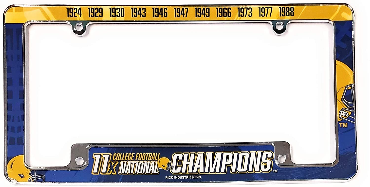 Notre Dame Fighting Irish 11X Time Champions License Plate Frame Tag Cover Metal Chrome EZ View All Over Design Heavy Gauge University of