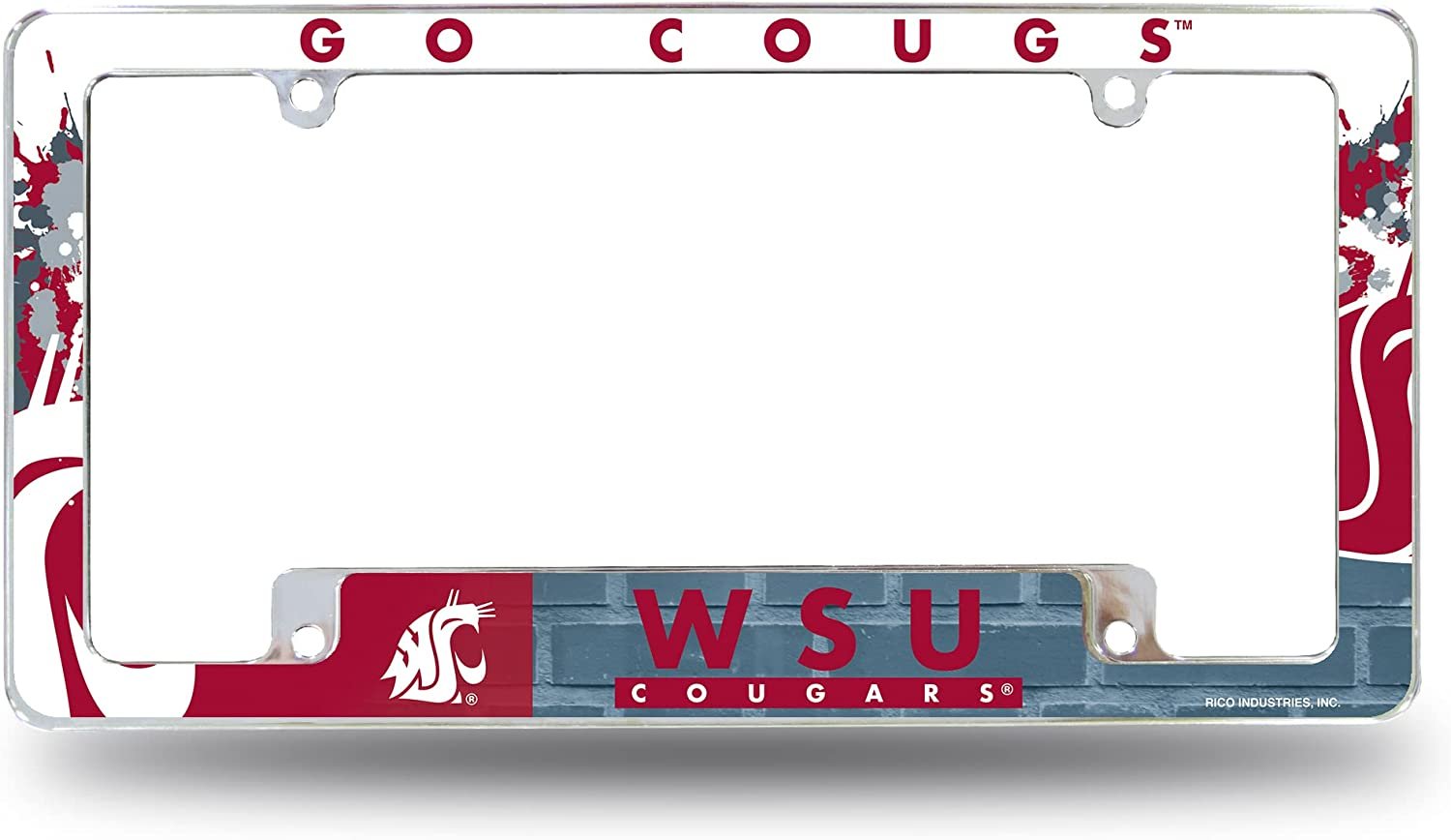 Washington State University Cougars Metal License Plate Frame Chrome Tag Cover All Over Design 6x12 Inch