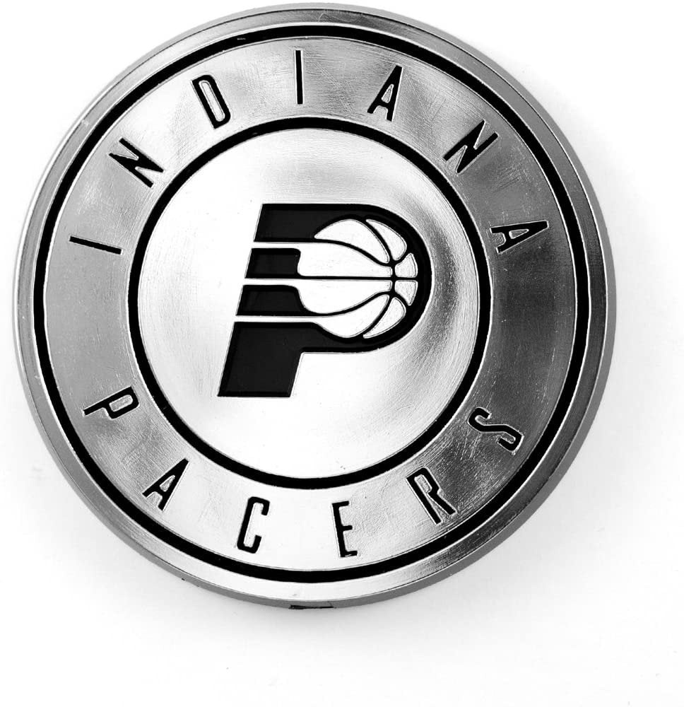 Indiana Pacers Auto Emblem, Silver Chrome Color, Raised Molded Shape Cut Plastic, Adhesive Tape Backing