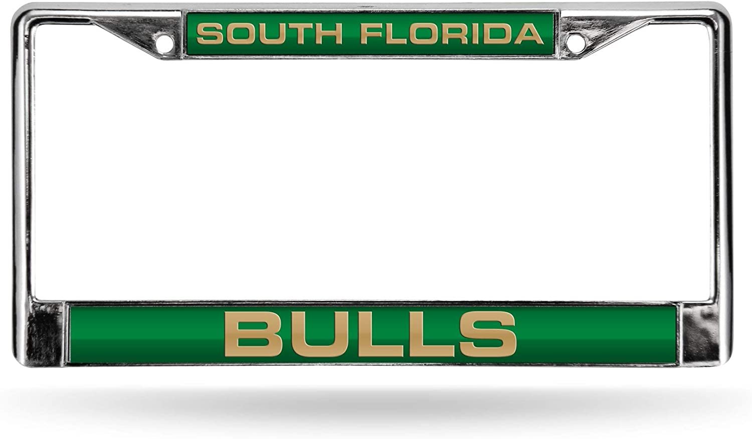 University of South Florida Bulls Metal License Plate Frame Chrome Tag Cover, Laser Acrylic Mirrored Inserts, 12x6 Inch