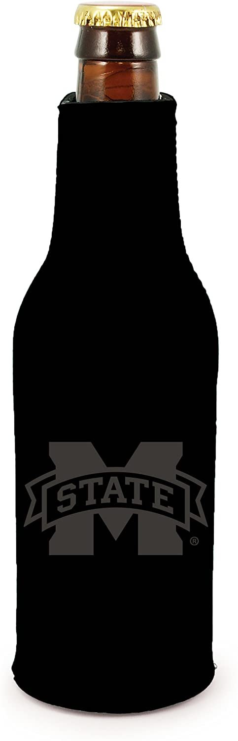 Mississippi State Bulldogs 2-Pack Zipper Bottle Tonal Black Beverage Insulator Neoprene Holder Cooler University of