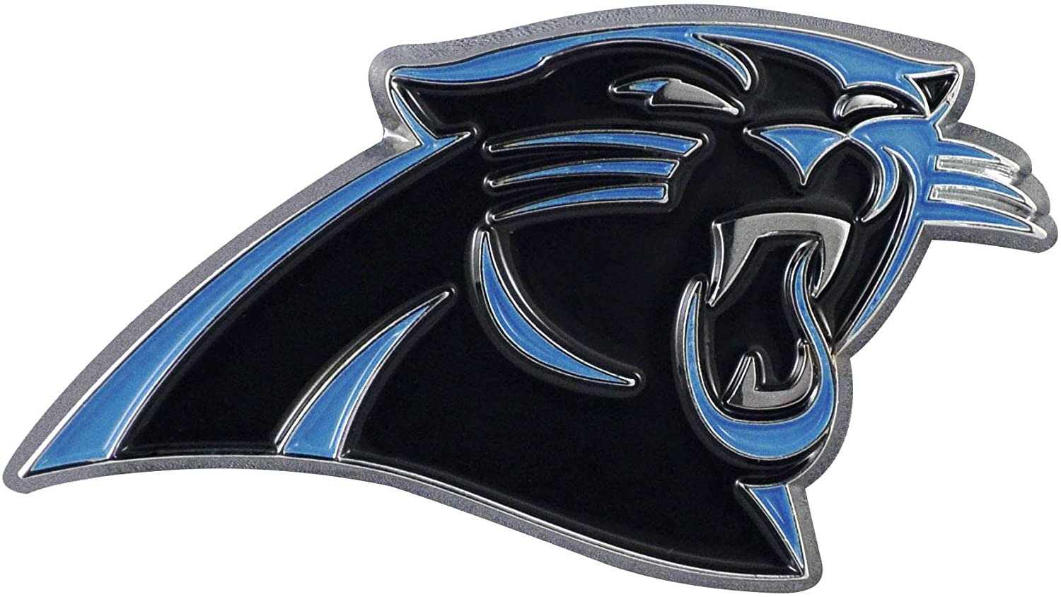 Carolina Panthers Premium Solid Metal Raised Auto Emblem, Team Color, Shape Cut, Adhesive Backing