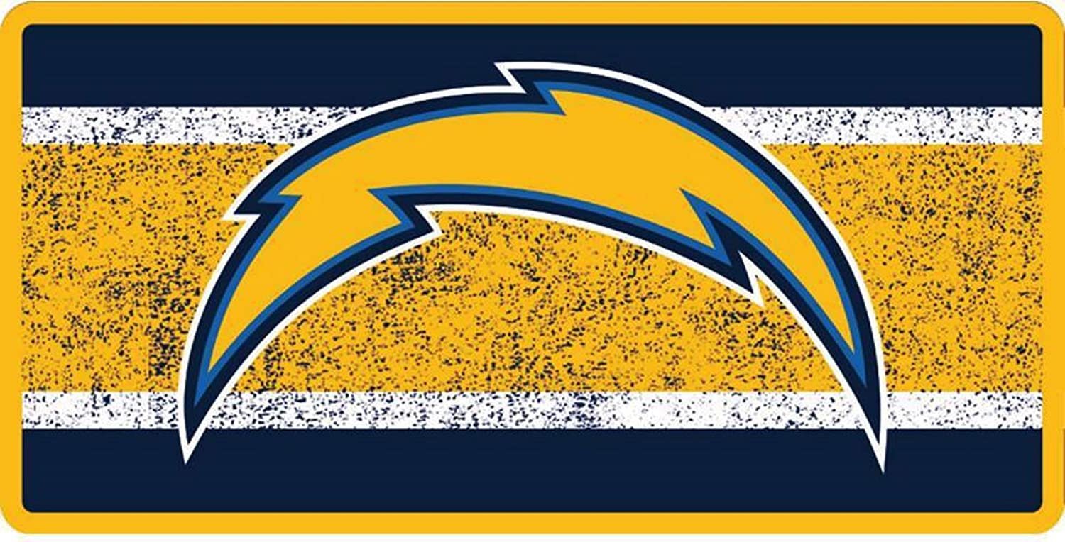 Los Angeles Chargers Premium Laser Cut Tag License Plate, Vintage Style, Mirrored Acrylic Inlaid, 12x6 Inch
