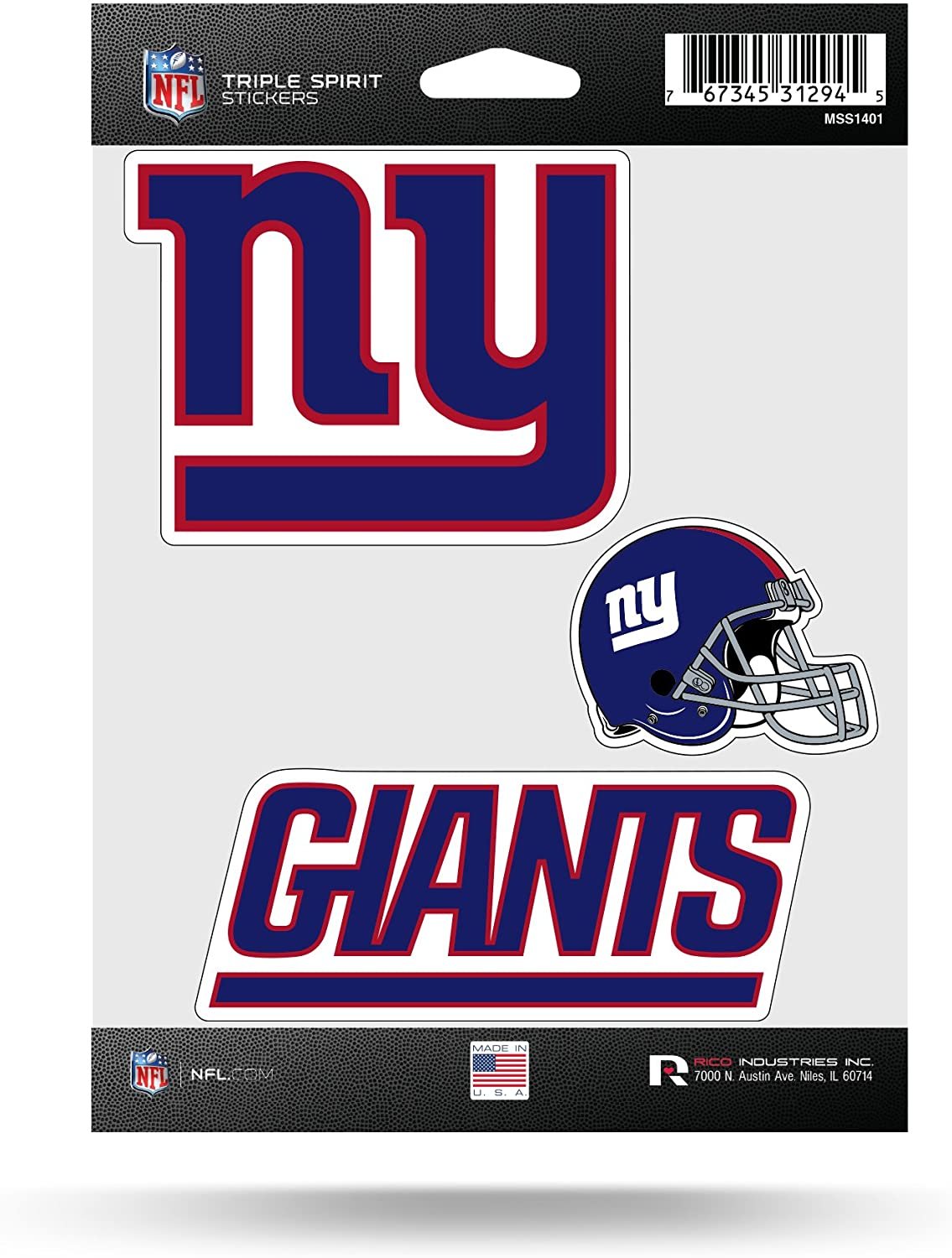 New York Giants Multi Sticker Triple Decal Sheet, 5x7 Inch, Flat Vinyl, Auto Home