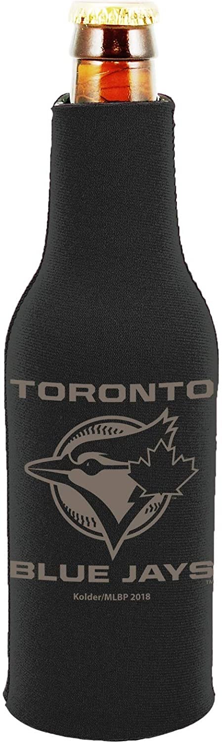 Toronto Blue Jays Pair of 16oz Drink Zipper Bottle Cooler Insulated Neoprene Beverage Holder, Tonal Black Design