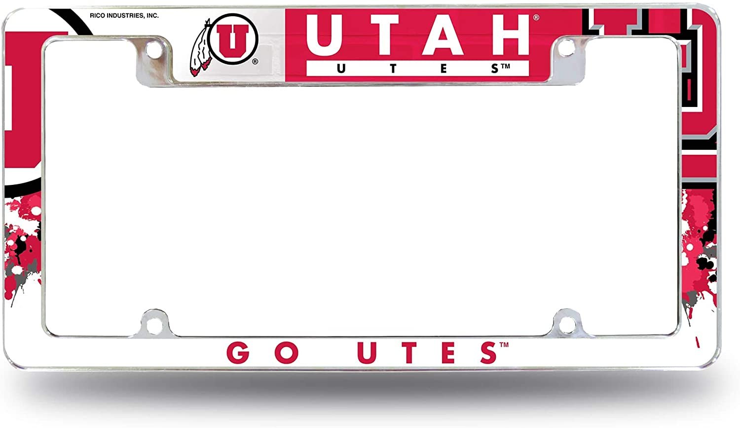 University of Utah Utes Premium Metal License Plate Frame Chrome Tag Cover, All Over Design, 6x12 Inch