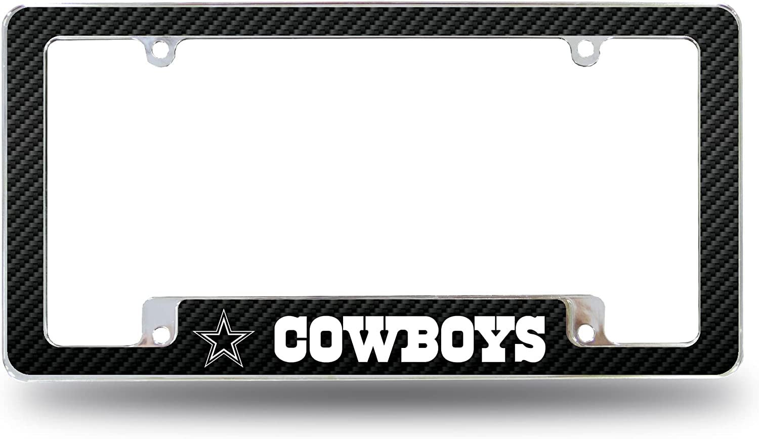 Dallas Cowboys Metal License Plate Frame Chrome Tag Cover Carbon Fiber Design 6x12 Inch