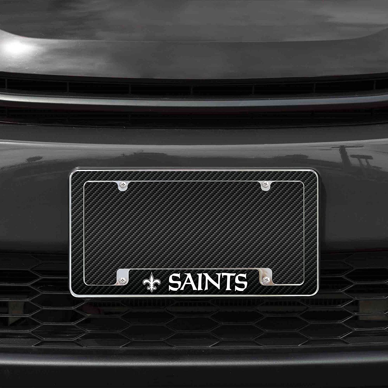 New Orleans Saints Metal License Plate Frame Tag Cover Carbon Fiber Design 12x6 Inch