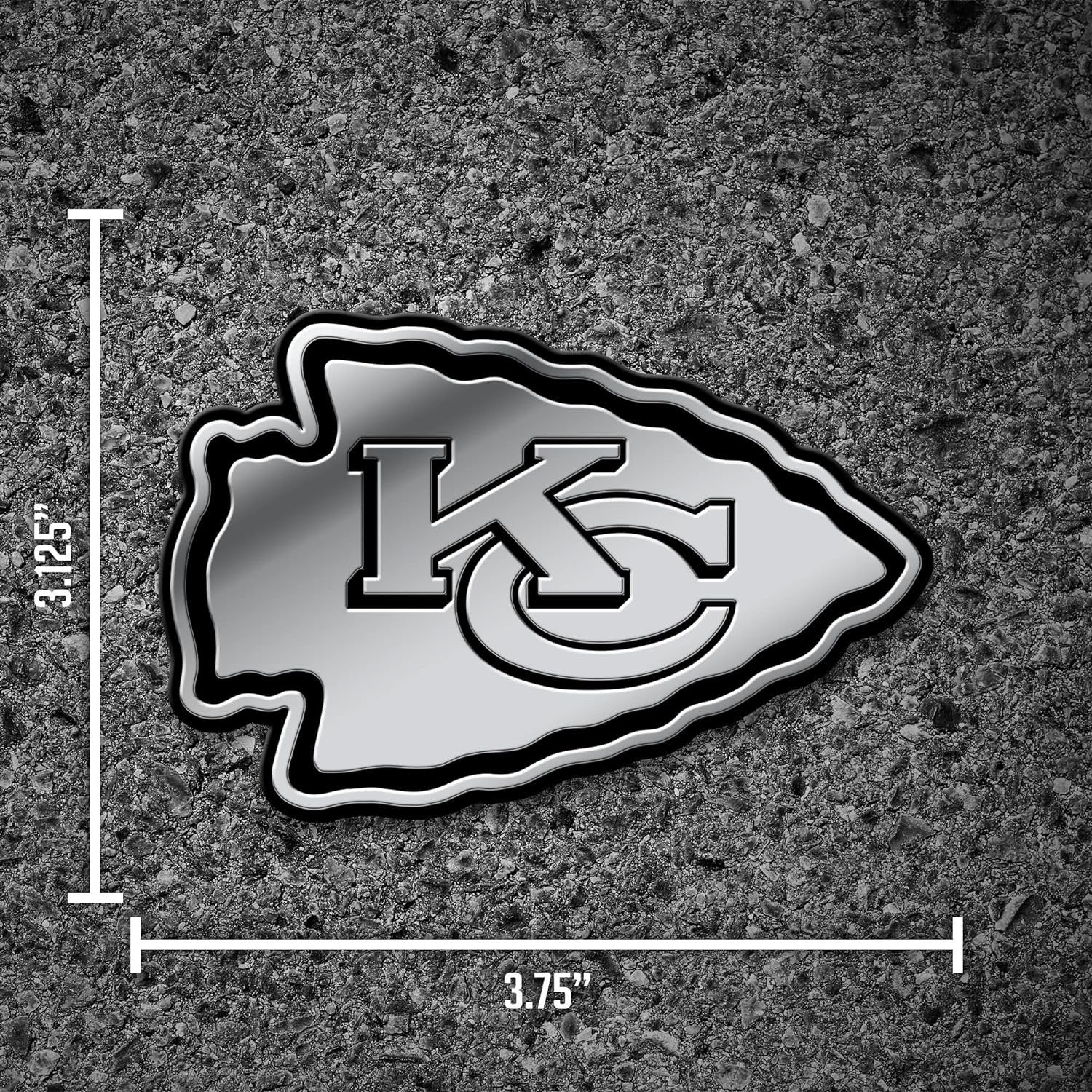 Kansas City Chiefs Auto Emblem, Silver Chrome Color, Raised Molded Plastic, 3.5 Inch, Adhesive Tape Backing