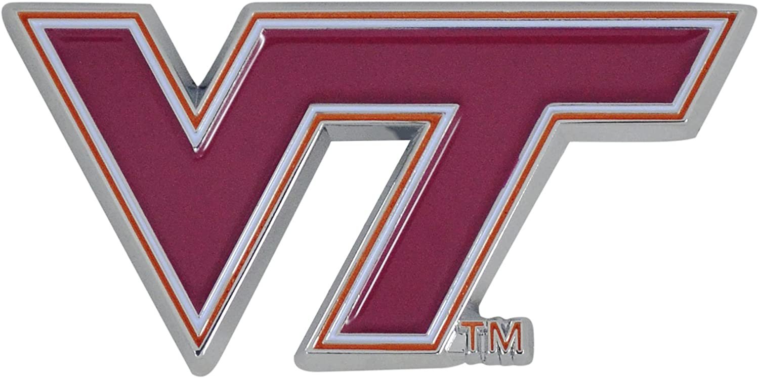 Virginia Tech Hokies Premium Solid Metal Raised Auto Emblem, Team Color, Shape Cut, Adhesive Backing