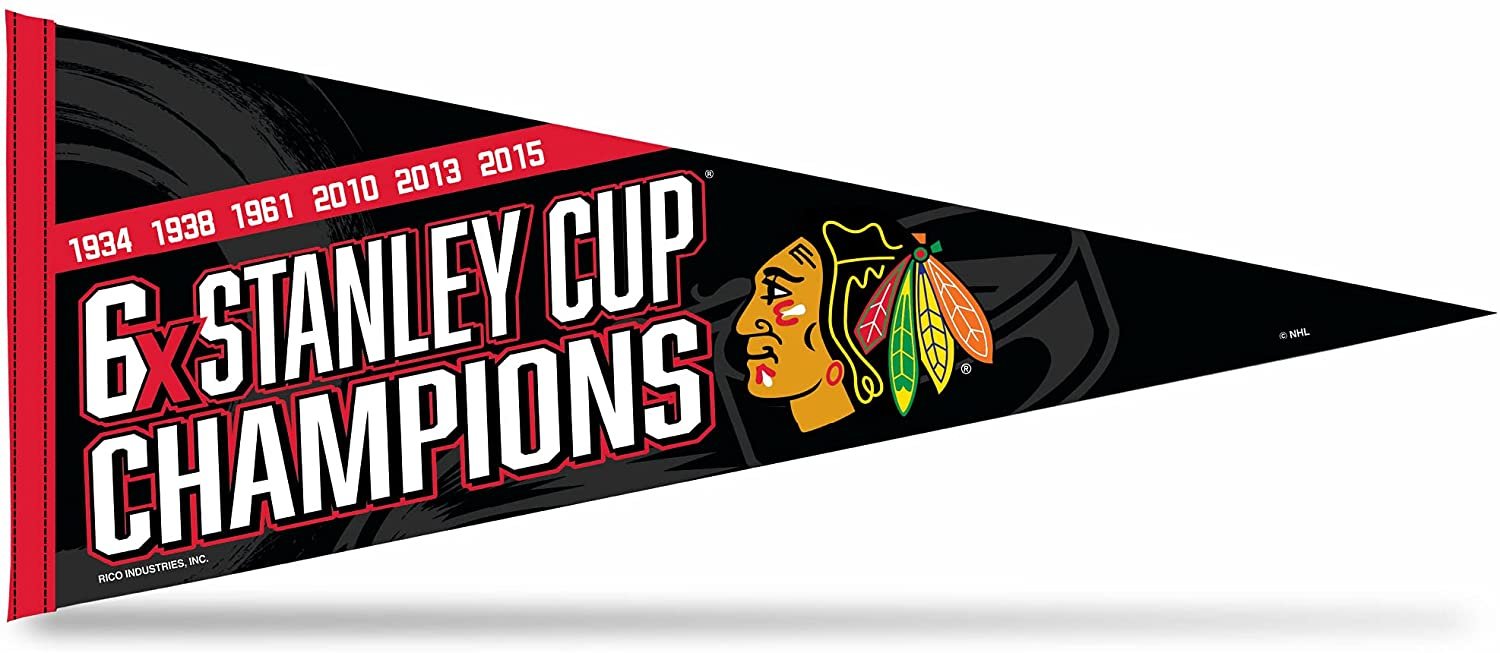 Chicago Blackhawks 6-Time Stanley Cup Champions Soft Felt Pennant, 12x30 Inch, Easy To Hang