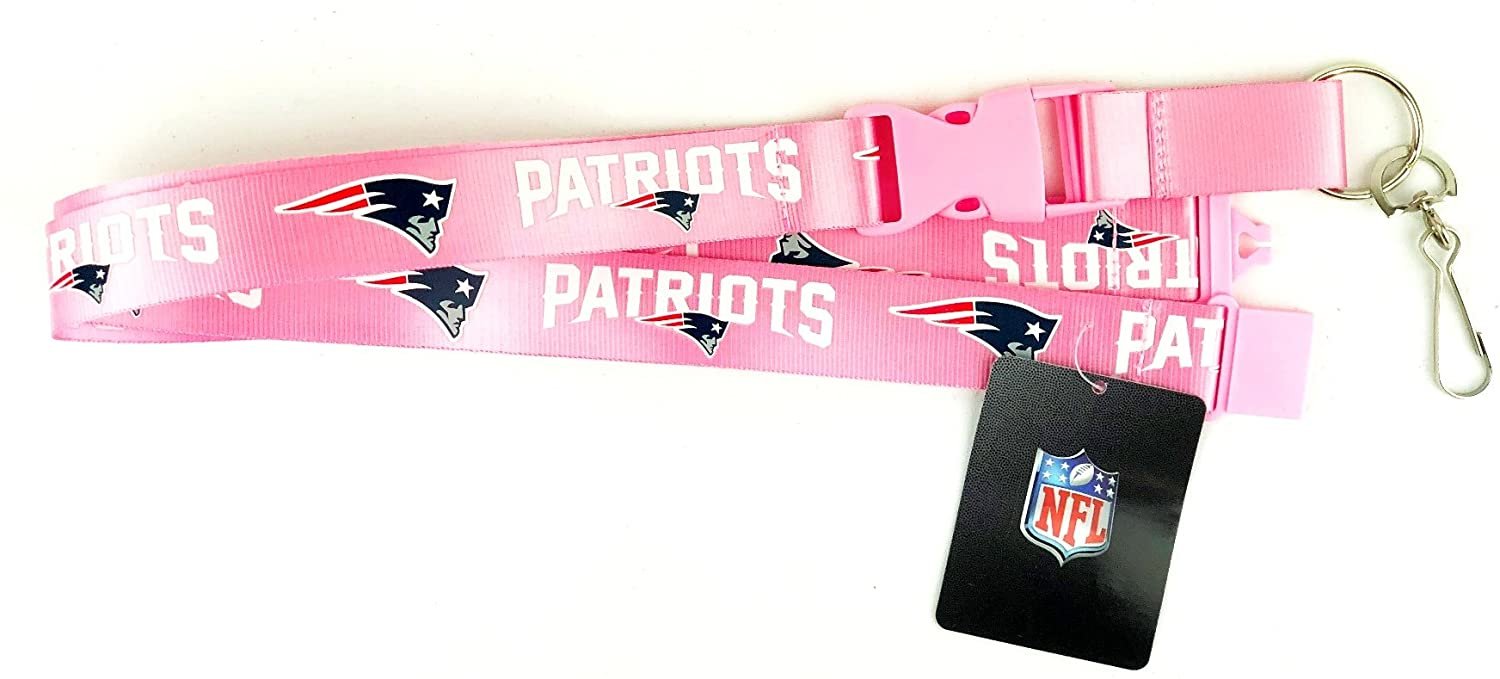 New England Patriots Pink Lanyard Keychain Double Sided Breakaway Safety Design Adult 18 Inch