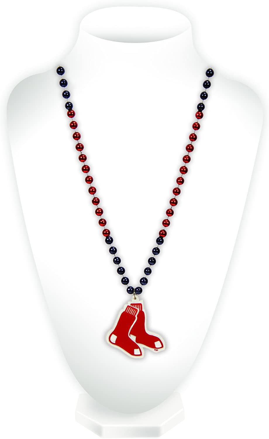 Boston Red Sox Bead Necklace with Round Medallion, Great Game Day Accessory, 3x24 Inch
