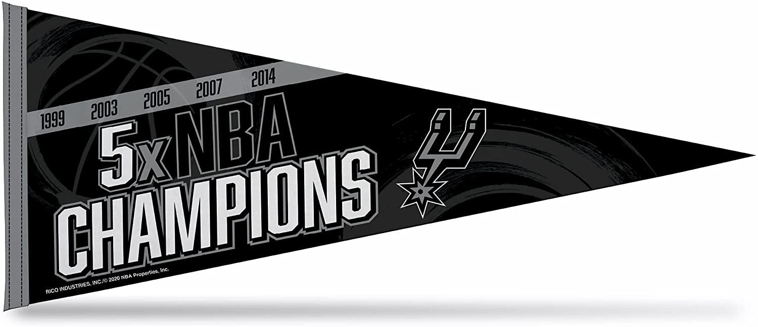 San Antonio Spurs 5-Time NBA Champions Soft Felt Pennant, 12x30 Inch, Easy To Hang