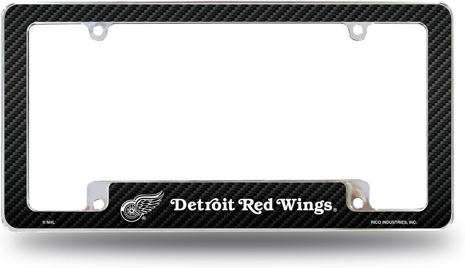 Detroit Red Wings Metal License Plate Frame Chrome Tag Cover Carbon Fiber Design 6x12 Inch