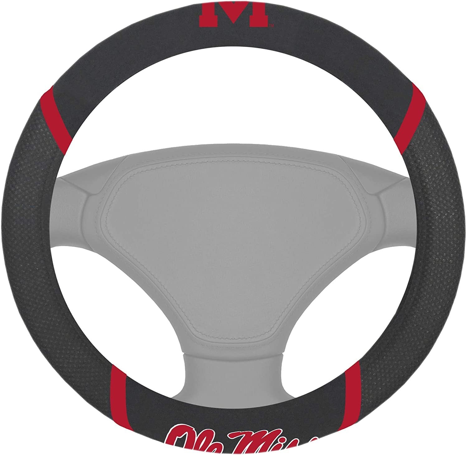 Mississippi Ole Miss Rebels Steering Wheel Cover Premium Embroidered Black 15 Inch University of