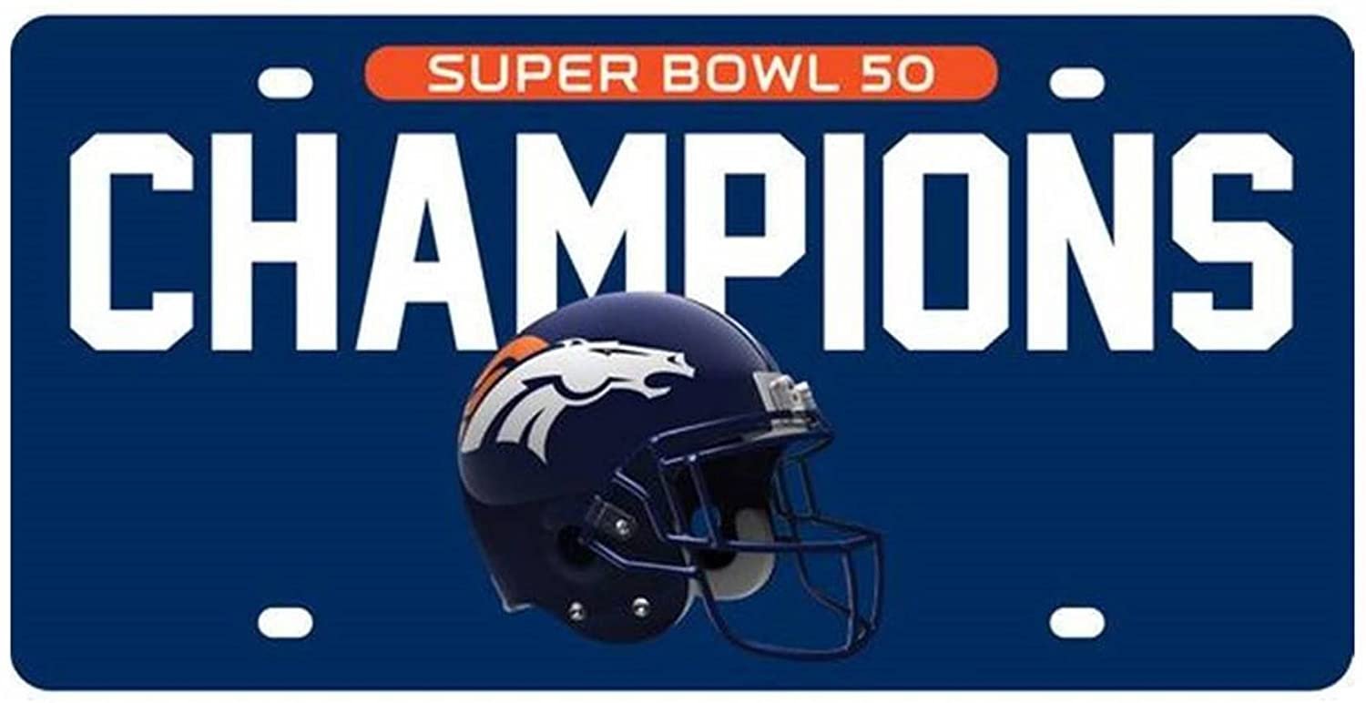 Denver Broncos Super Bowl 50 Champions Premium Laser Tag License Plate Mirrored Acrylic Inlaid Helmet Design 6x12 Inch