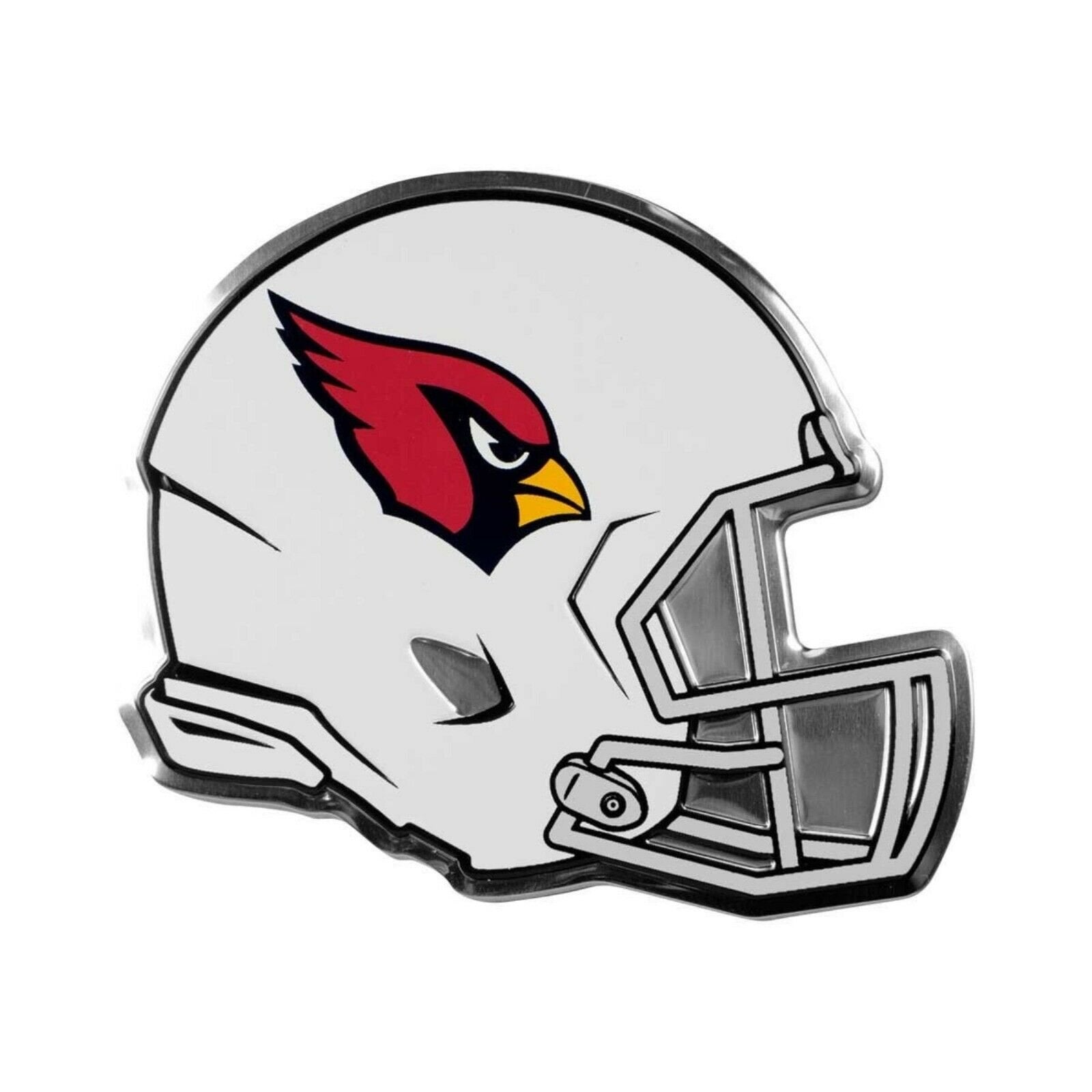 Arizona Cardinals Helmet Auto Emblem, Aluminum Metal, Embossed Team Color, Raised Decal Sticker, Full Adhesive Backing