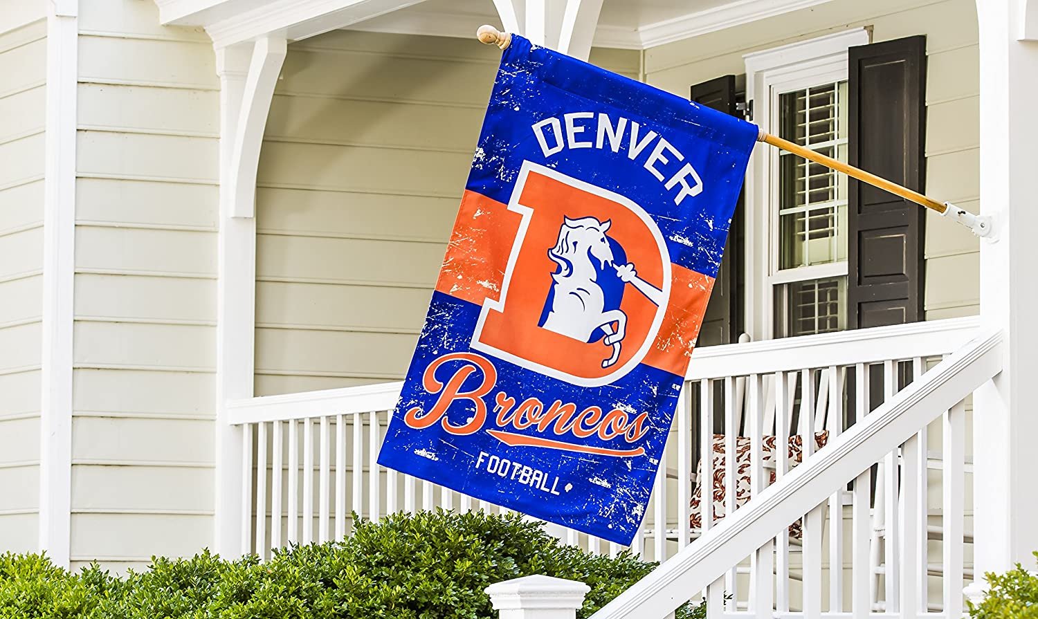 Denver Broncos Premium Garden Flag Banner, Double Sided, Retro Vintage Style, Linen, 13x18 Inch