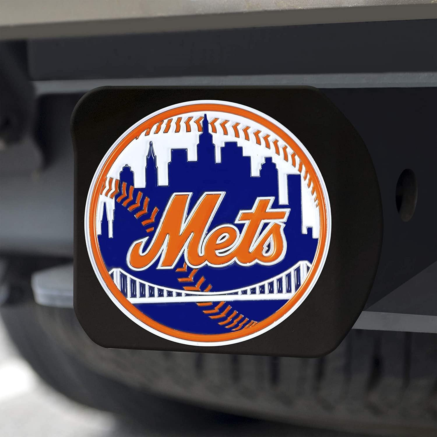 New York Mets Solid Metal Black Hitch Cover with Color Metal Emblem 2 Inch Square Type III