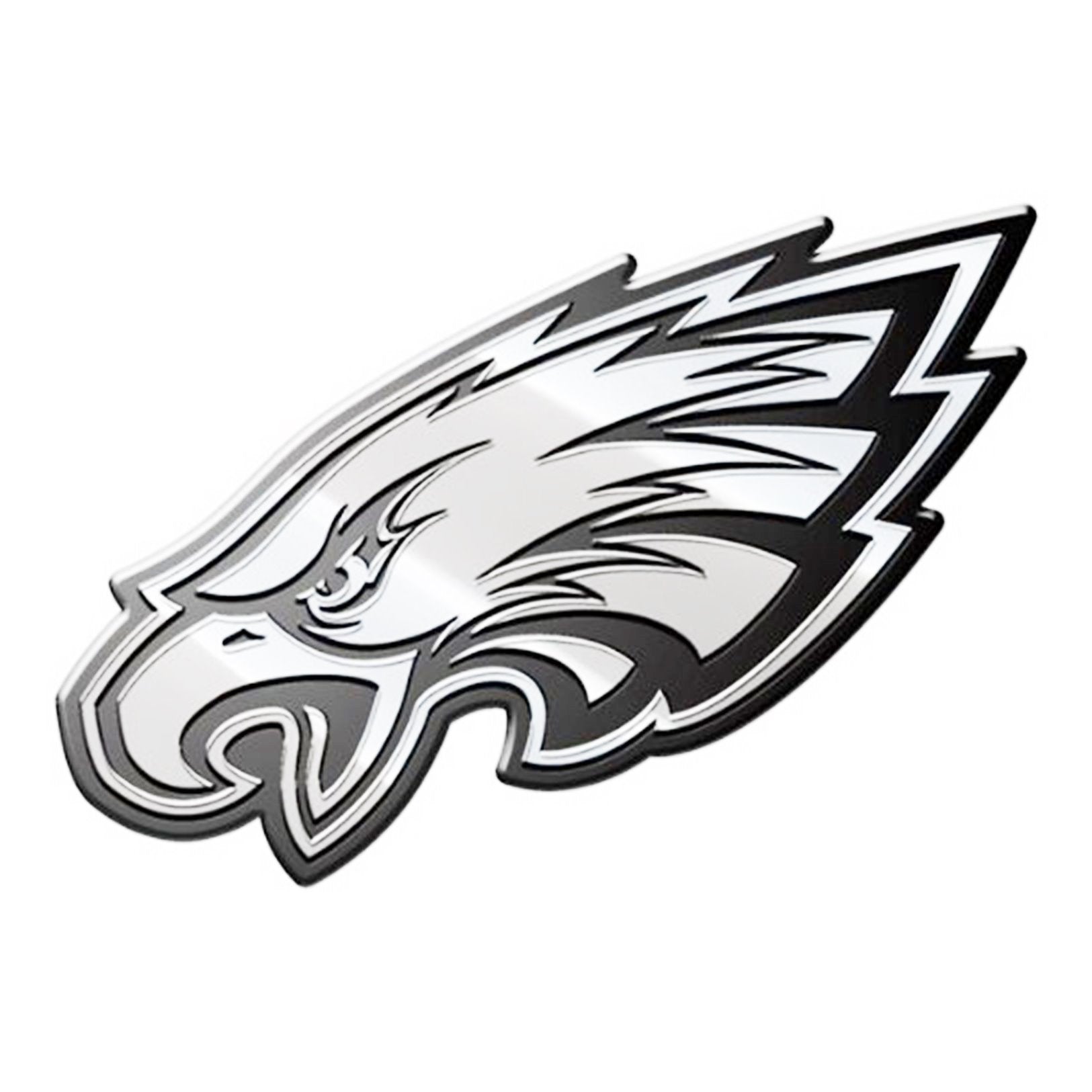 Philadelphia Eagles Auto Emblem, Silver Chrome Color, Raised Molded Plastic, Adhesive Tape Backing