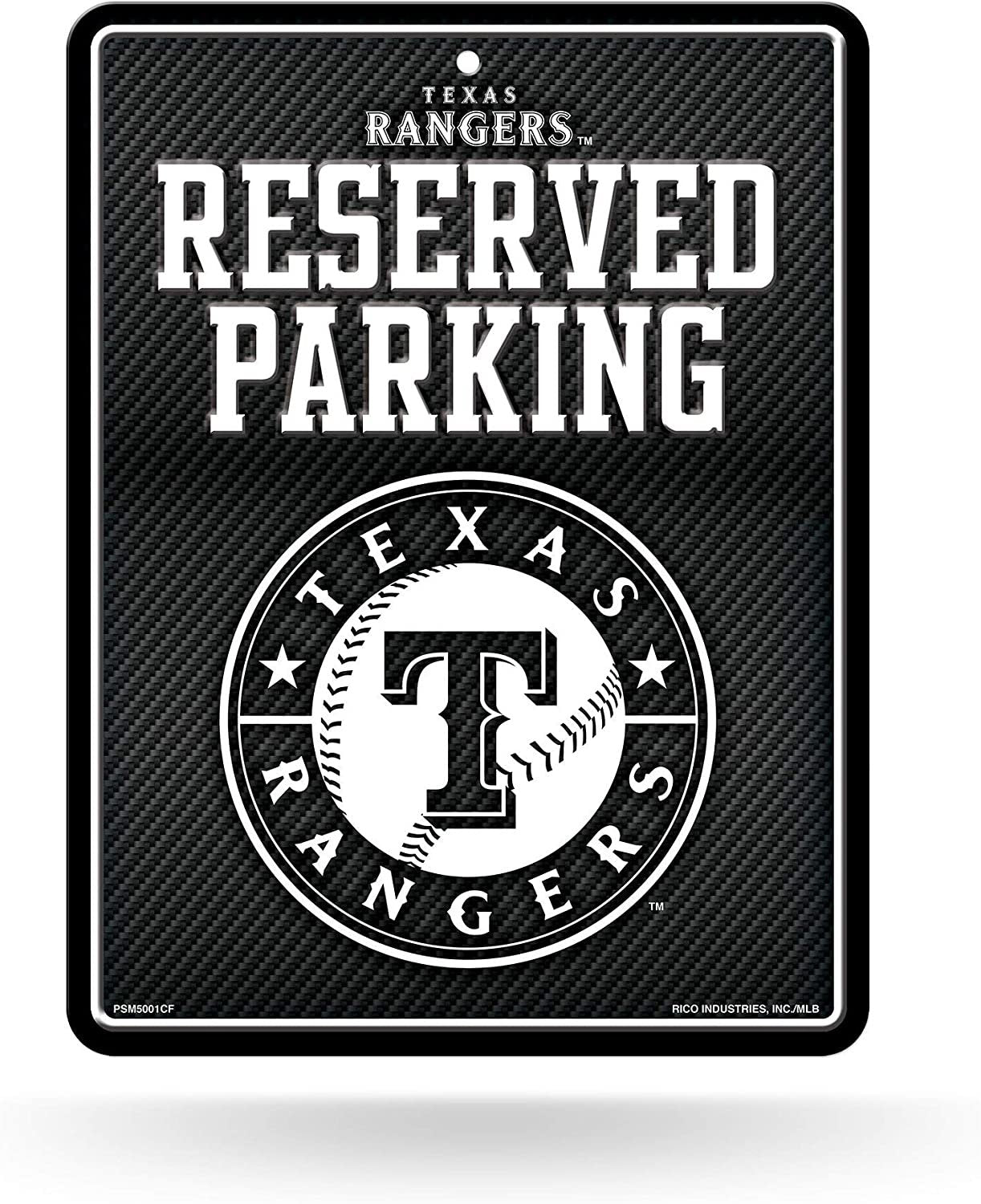 Texas Rangers Metal Parking Novelty Wall Sign 8.5 x 11 Inch Carbon Fiber Design