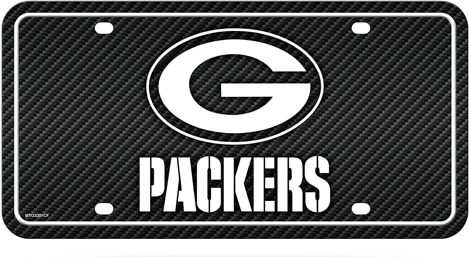 Green Bay Packers Metal Auto Tag License Plate, Carbon Fiber Design, 6x12 Inch