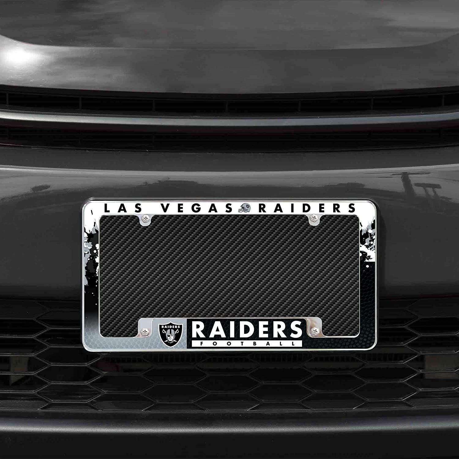 Las Vegas Raiders Metal License Plate Frame Tag Cover All Over Design 12x6 Inch