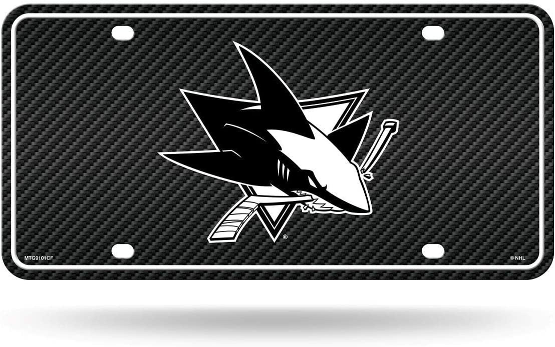 San Jose Sharks Metal Auto Tag License Plate, Carbon Fiber Design, 6x12 Inch