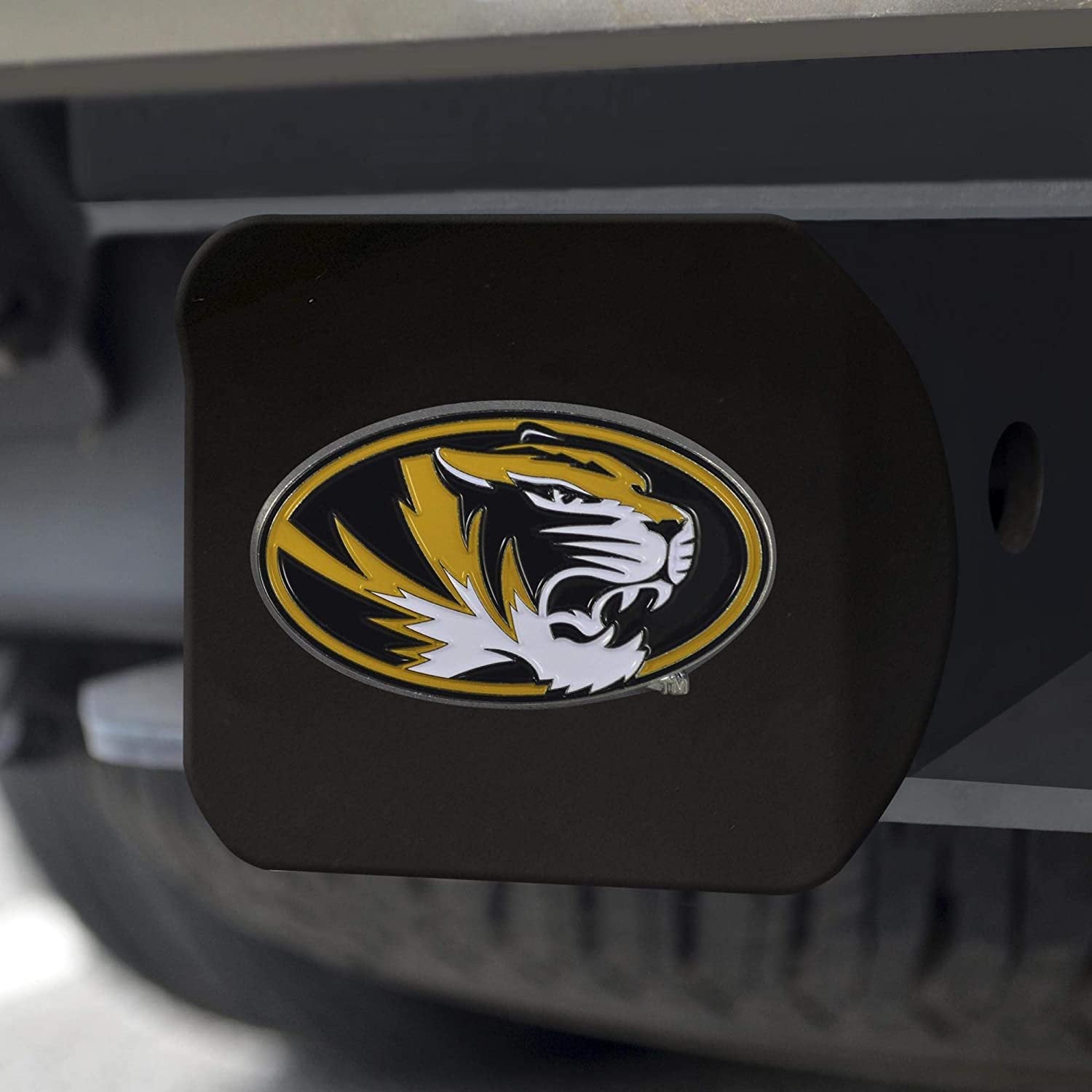 Missouri Tigers Solid Metal Black Hitch Cover with Color Metal Emblem 2 Inch Square Type III University of