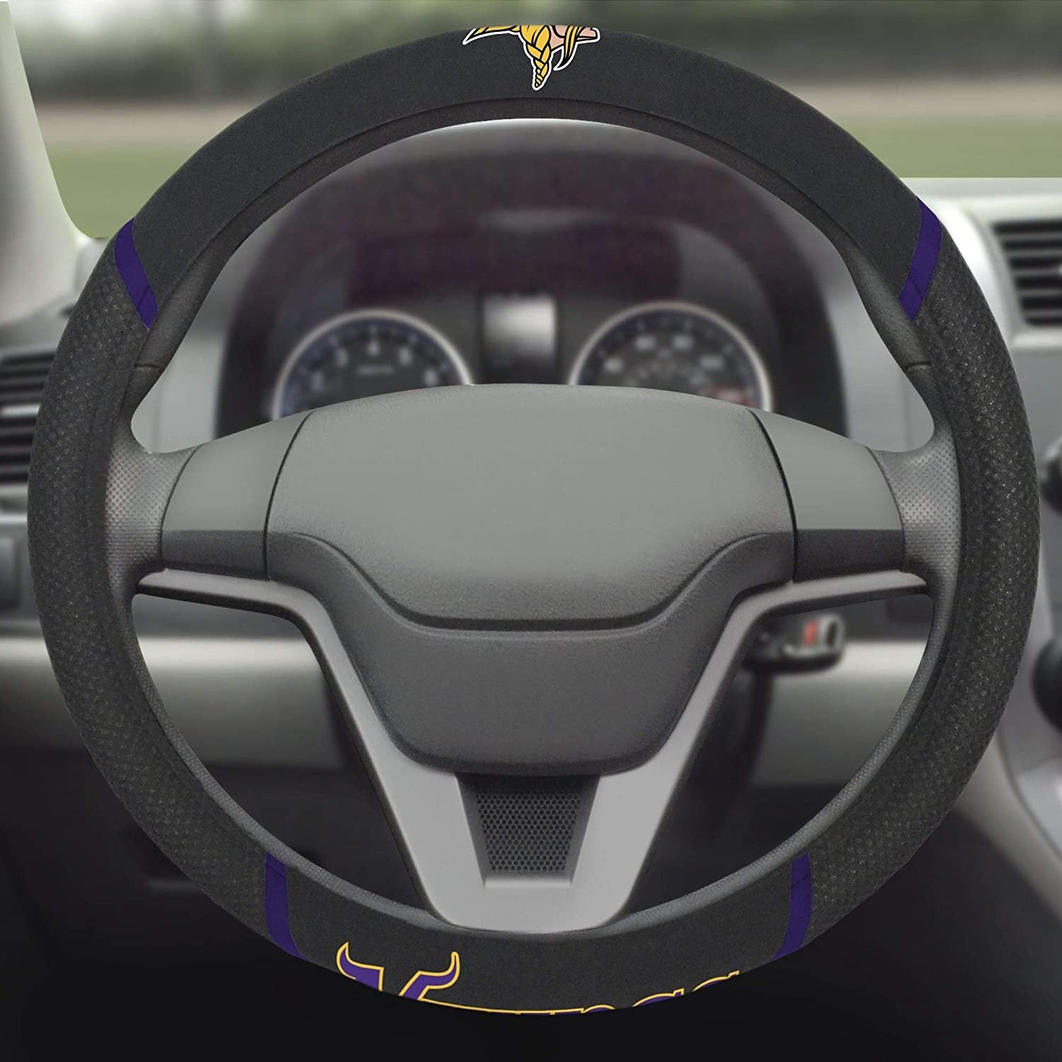 Minnesota Vikings Premium 15 Inch Black Emroidered Steering Wheel Cover