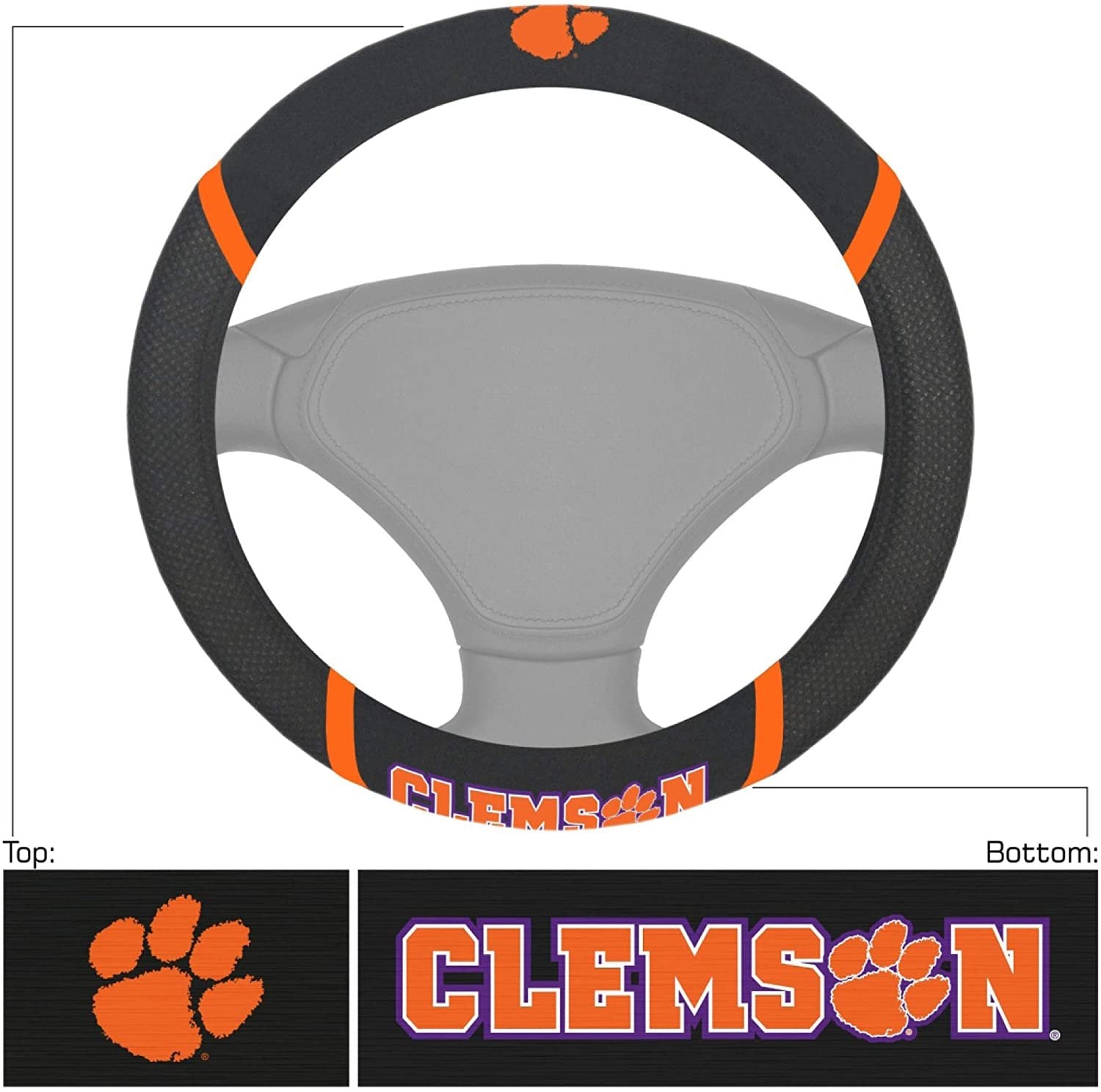 Clemson Tigers Steering Wheel Cover Premium Embroidered Black 15 Inch University