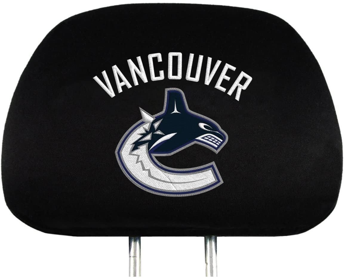 Vancouver Canucks Pair of Premium Auto Head Rest Covers, Embroidered, Black Elastic, 14x10 Inch