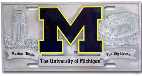 University of Michigan Wolverines Zinc Metal License Plate Tag Raised 3D Details, Heavy Gauge, 6x12 Inch