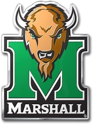 Marshall University Thundering Herd Auto Emblem, Aluminum Metal, Embossed Team Color, Raised Decal Sticker, Full Adhesive Backing