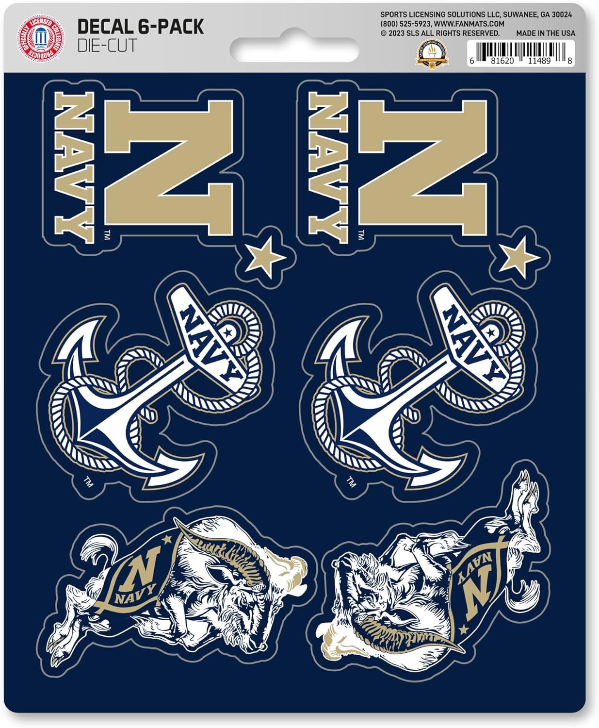 US Naval Academy Navy Midshipmen 6-Piece Decal Sticker Set, 5x6 Inch Sheet, Gift for football fans for any hard surfaces around home, automotive, personal items