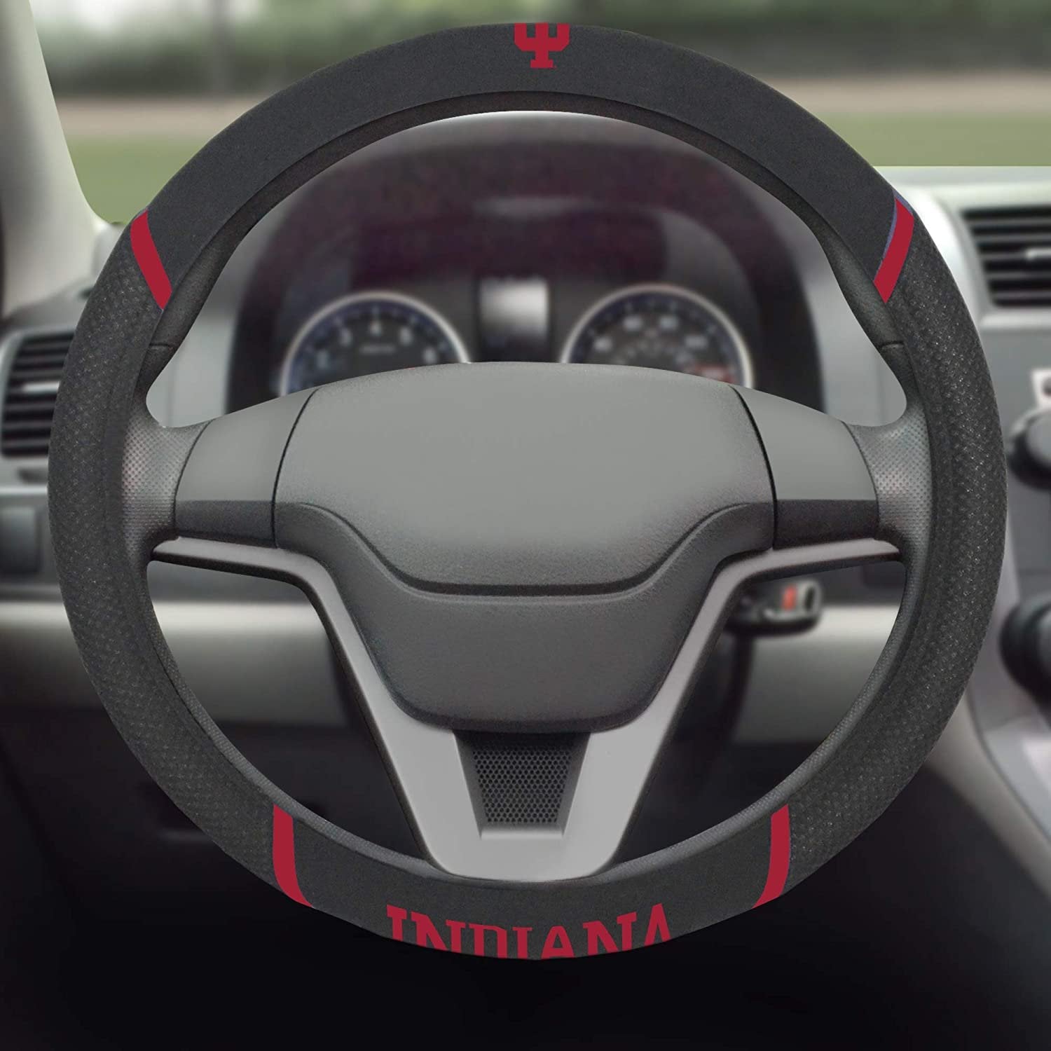 Indiana Hoosiers Steering Wheel Cover Premium Embroidered Black 15 Inch University