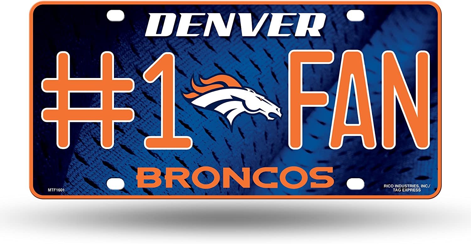 Denver Broncos #1 Fan Metal License Plate Tag Aluminum Novelty 12x6 Inch